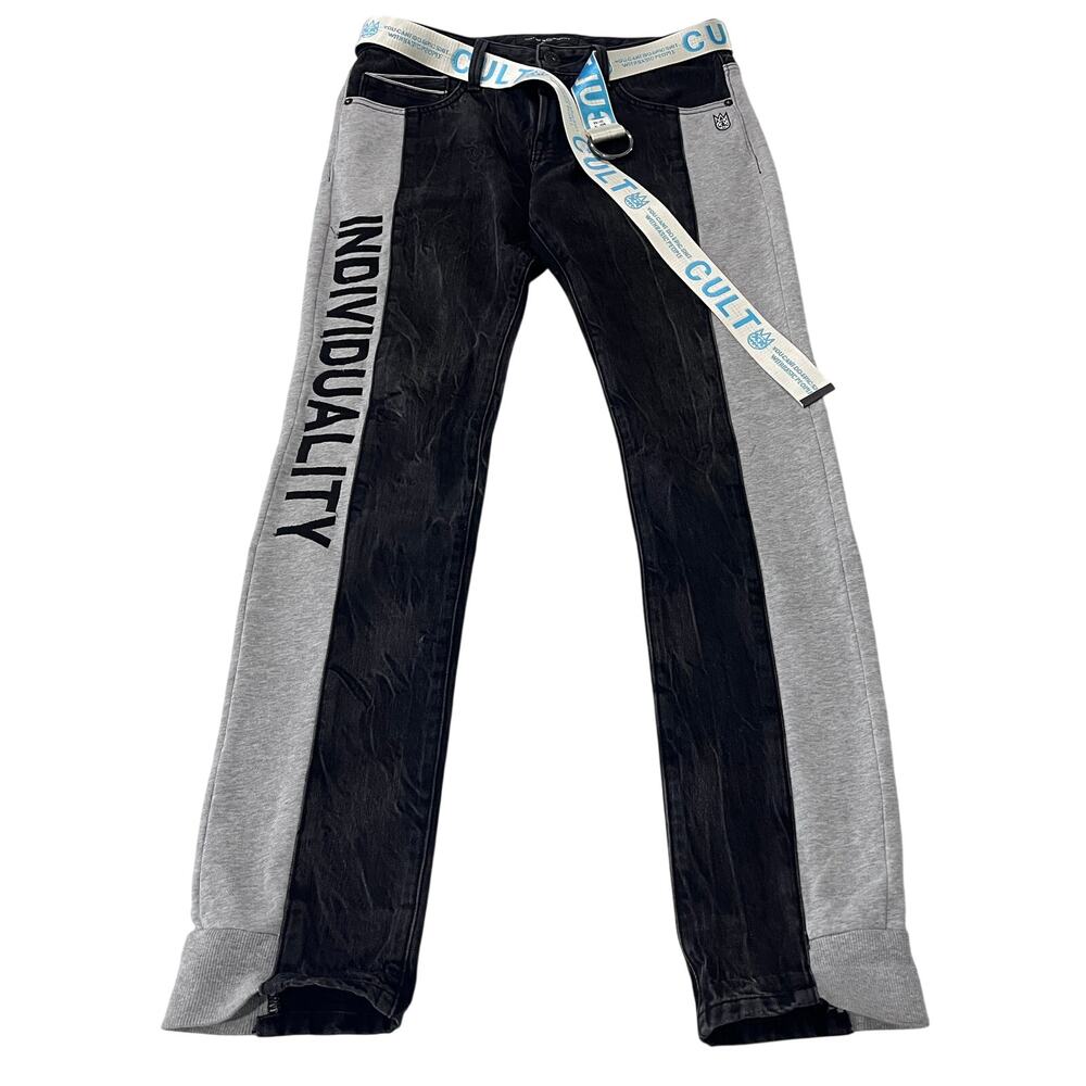 CULT OF INDIVIDUALITY Rocker Slim Jeans Mens 31x33 Black Grey Sweatpant Hybrid